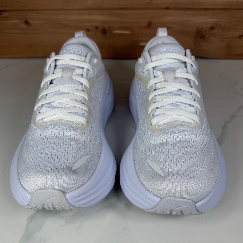 Hoka One One White Athletic Running Shoes with Subtle Gold Trim - Picture 9 of 16